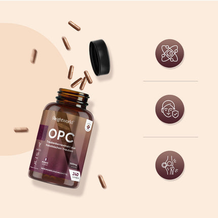 OPC Grape Seed Extract - 240 Capsules - 1000mg Extract per Capsule - 8 Month Supply - 95% OPC - From French Grapes - WeightWorld