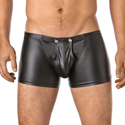 Verano Latex-like Men's Shorts - Vinyl Wetlook Shorts with Fastener, Black, M