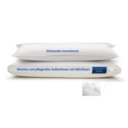 Genius eazzzy pillow 80x80 cm – orthopedic pillow for restful sleep with allergy-friendly cover made of aloe vera + milk fibers | washable &amp; tumble-dryable