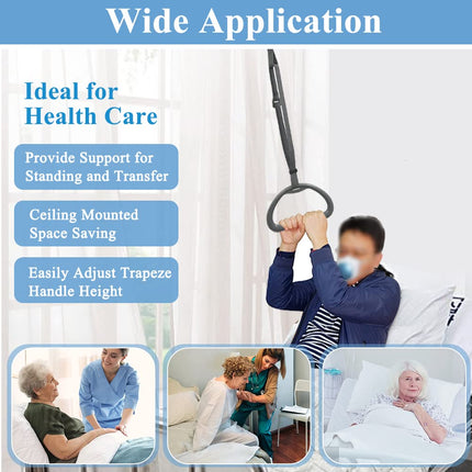 Mybow Bed Trapeze for Elderly Bed Pull-Up Bar, Standing Aid, Hospital Bed Trapeze for Bed Mobility &amp; Transfer, Ceiling-Mounted Grab Bar, Standing Ladder, Bed Standing Aid for Disabled People