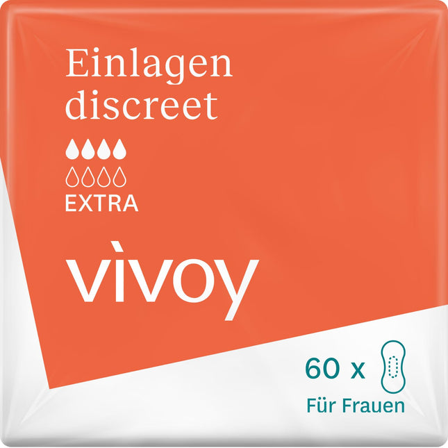 Vivoy Discreet Extra - 60 pads in a monthly pack (6 x 10 pads) - for moderate bladder weakness and incontinence - individually wrapped sanitary pads for women