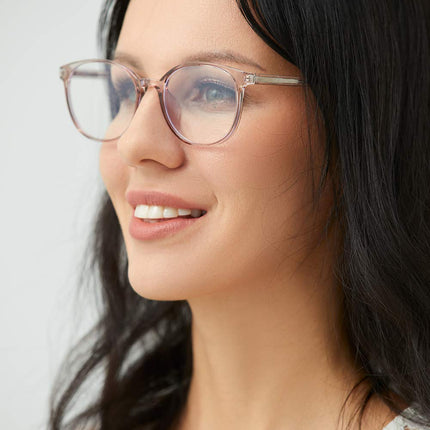 FONHCOO Blue Light Filter Glasses Women TR90 Non-Prescription Blue Light Glasses, Super Lightweight Anti-Fatigue Computer Glasses Gaming Safety Glasses (Transparent Light Brown)