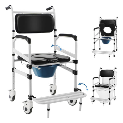 Height-adjustable toilet wheelchair, toilet chair for seniors with wheels, shower wheelchair, bedside chair for seniors, shower chair with wheels for the disabled, mobile toilet chair with arms (black)