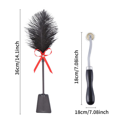 Feather tickler 2-in-1, SM sex toy, sex toy feather flirting feather tickler paddle crop soft whip, pinwheel flirting for couple exquisite