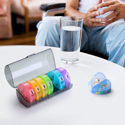 SUKUOS Pill Box 7 Days Morning Evening, Pill Box Round, 2 Compartments, Handy and Moisture-Resistant Medicine Box Medication Dispenser