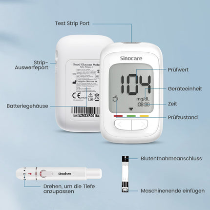 Blood Glucose Meter Set with 100 Test Strips, Glucose Monitor with 100 Lancets, Most Accurate Silver Electrode, Ketone Warning, mg/dL