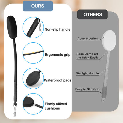Lotion Applicator for Back, Feet, and Legs, Long Plastic Handle, Moisturizer, Sunscreen, and Ointment Applicator for Elderly Men and Women with 3 Washable Pads (Black)