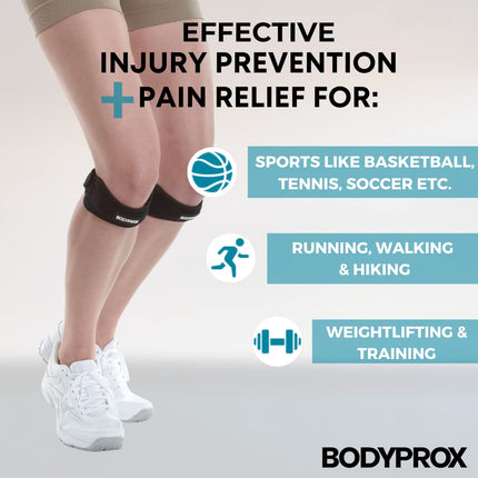 Bodyprox Patella Knee Support, 2 Pack, for Pain Relief During Hiking, Soccer, Basketball, Running, Jumper's Knee, Tennis, Tendonitis, Volleyball, and Squats