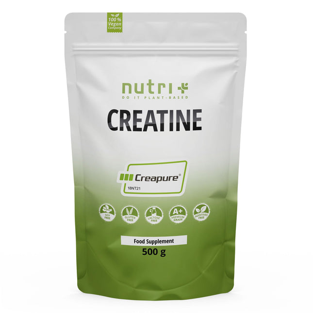 Nutri + Creapure 500g - Creatine Monohydrate Powder - 100% Pure - Ultra Fine Creatine Neutral High Dose - Vegan Creatine Powder from Germany
