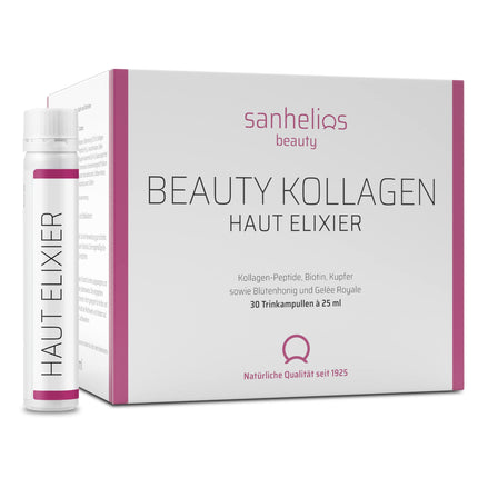 Sanhelios Beauty Collagen SKIN ELIXIR – Anti-Aging Drinkable* – Test Winner – 30 Drinkable Ampoules – 2500 mg Premium Collagen Peptides + Biotin, Copper &amp; Vitamin C, Blossom Honey &amp; Royal Jelly