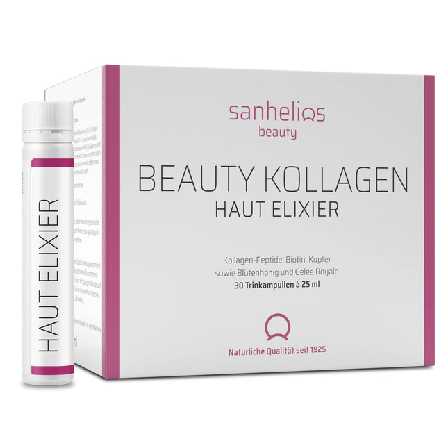 Sanhelios Beauty Collagen SKIN ELIXIR – Anti-Aging Drinkable* – Test Winner – 30 Drinkable Ampoules – 2500 mg Premium Collagen Peptides + Biotin, Copper &amp; Vitamin C, Blossom Honey &amp; Royal Jelly