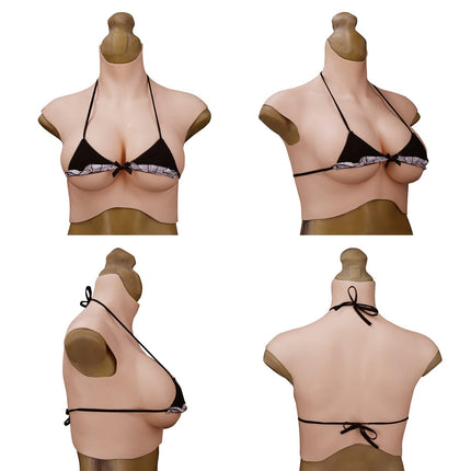 MOTLEYBEAN 7th Generation Fake Boobs Oil-Free Silicone Breast CD ECup Silicone False Breast Breast Plate for Crossdresser Transgender Cosplay (S-Ivory White, D-Cup Silicone Filling)