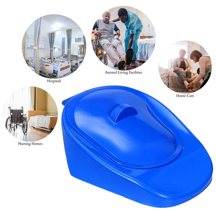 Bedpan with lid, bedpan, plastic patient pan, chamber pot, bed urinals for men, women, elderly people, blue