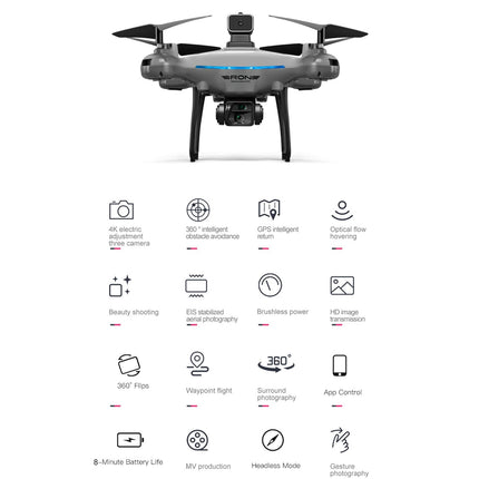 Drone with 4K Camera, 50x Zoom, 4K HD WiFi Live Video, RC Quadcopter, 4-Way Obstacle Avoidance, 360-Degree Turns, Intelligent Hover, for Boys and Girls
