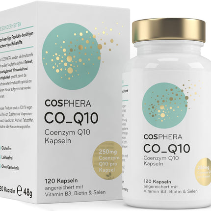 Coenzyme Q10 - High dose with 250 mg per capsule. 120 vegan capsules in a 4-month supply - Enriched with biotin and niacin to contribute to the maintenance of normal skin and normal energy metabolism.