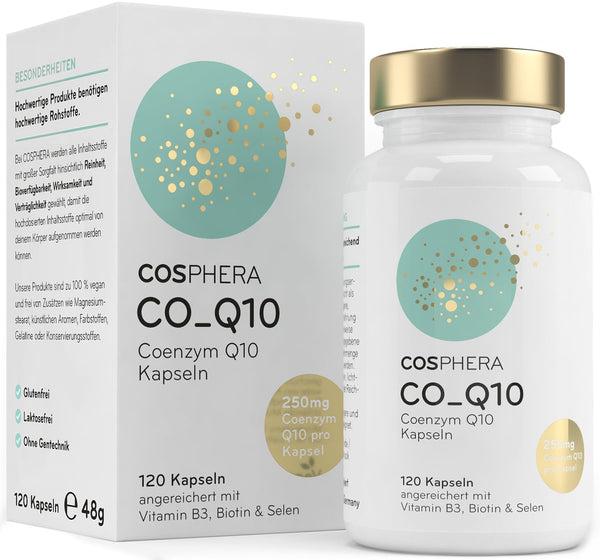 Coenzyme Q10 - High dose with 250 mg per capsule. 120 vegan capsules in a 4-month supply - Enriched with biotin and niacin to contribute to the maintenance of normal skin and normal energy metabolism.