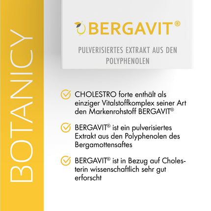 BOTANICY Cholestro Forte with BERGAVIT® - Lower Cholesterol Naturally - Bergamot Extract, Vitamins A, C and E, Zinc, Selenium &amp; Choline - Hormone-Free, Vegan - 60 Tablets