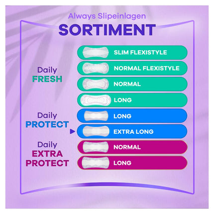 Always Daily Protect Panty Liners Women's Extra Long (54 Pads), Giga Pack, with fresh fragrance, fits all panty shapes, breathable, flexible