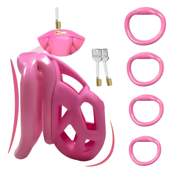 7.0 Cobra Penis Cage, 3D Chastity Cage Male Cock Cage, with Mini Lock &amp; 4 Arc Testicle Rings Penis Ring, Chastity Cage for Men, Chastity Belt for Men, BDSM Sex Toy for Men (Pink, M)