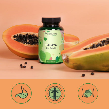 Organic Papaya Capsules Vegavero® | High Dosage: 1400 mg Extract | 120 Capsules | 100% Organic | Vegan &amp; No Additives | Laboratory Tested