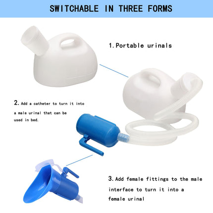 testyu 2000ML Urinal Bottles Unisex with Holder, Leak-Proof Lid and Hose, Portable Urinal Bottle for Men Women with Cleaning Brush for Disabled, Elderly, Car, Camping, White