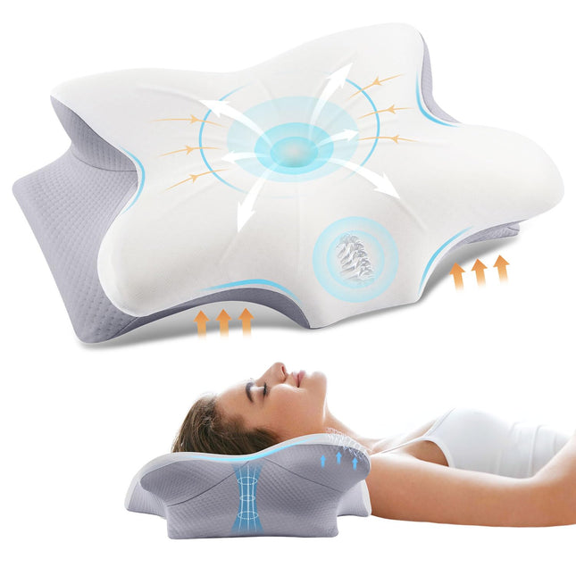 FAIORD Memory Foam Pillow, Ergonomic Neck Pillow, Supportive Pillow, Suitable for Side, Back, and Stomach Sleepers, Removable Pillowcases, 54 x 40 x 11/12 cm