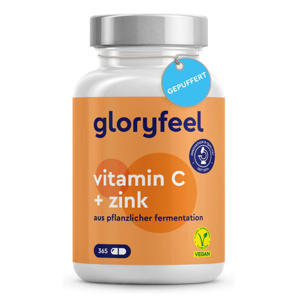 Vitamin C 365 Capsules - High dosage with 1000mg + 20mg zinc - Plant-fermented &amp; buffered (pH-neutral, acid-free, gentle on the stomach) - Laboratory-tested, vegan, produced without additives