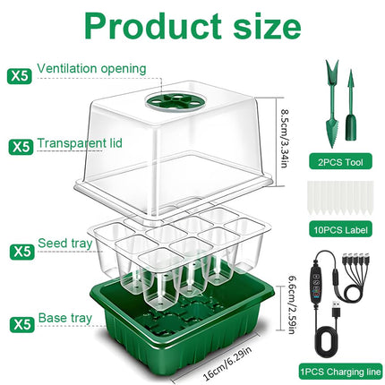 LUFEIS Indoor Greenhouse Propagator, 5 Pack Indoor Greenhouse with Light, 60 Cells Mini Greenhouse Propagation Set, Growing Station for Plants with Timing Controller and Seed Germination