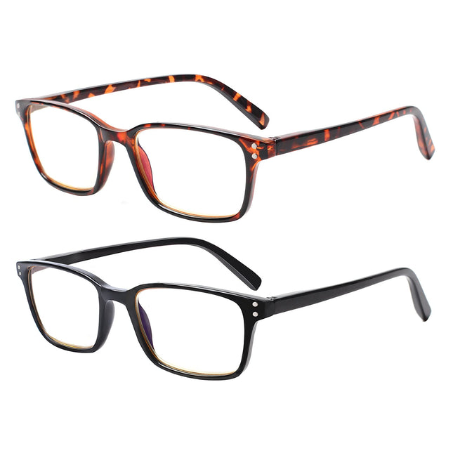 COJWIS Reading Glasses 2 Pack Blue Light Blocking Glasses Spring Hinge Anti Dizzy Women and Men Lightweight Eyeglasses (2 Color Mix, 4.00, multiplier_x)