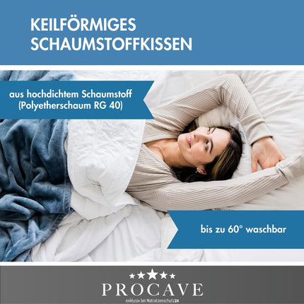 PROCAVE bed wedge | wedge-shaped foam cushion | breathable mattress riser | Made in Germany | Aloe Vera double-cloth cover | 160 cm x 45 cm x 15/1 cm
