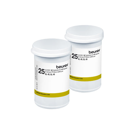 Beurer blood glucose test strips for use with GL 48 and GL 49, 50 strips (2 x 25-pack), suitable for self-testing, tested test strip quality