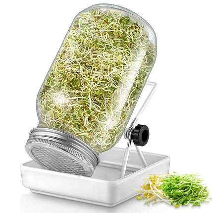ecooe sprouting jar, set of 1 sprouting jars for sprouting jars with 1 water bowl, 1 filter mesh cover made of 304 stainless steel and 1 stand