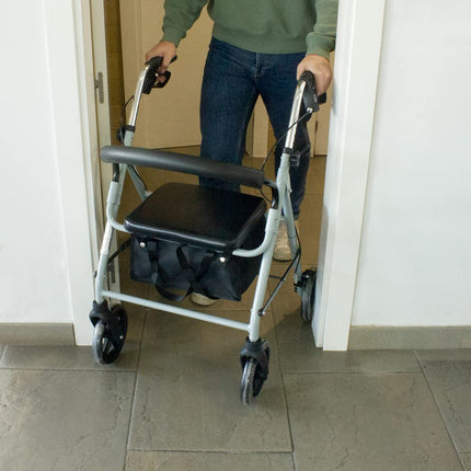 Mobiclinic®, Rollator, Large wheels for the road, Foldable, With fabric basket and seat, Made of aluminum, Lightweight, Durable, Brake on the handles, European brand, Model Sofia, Gray