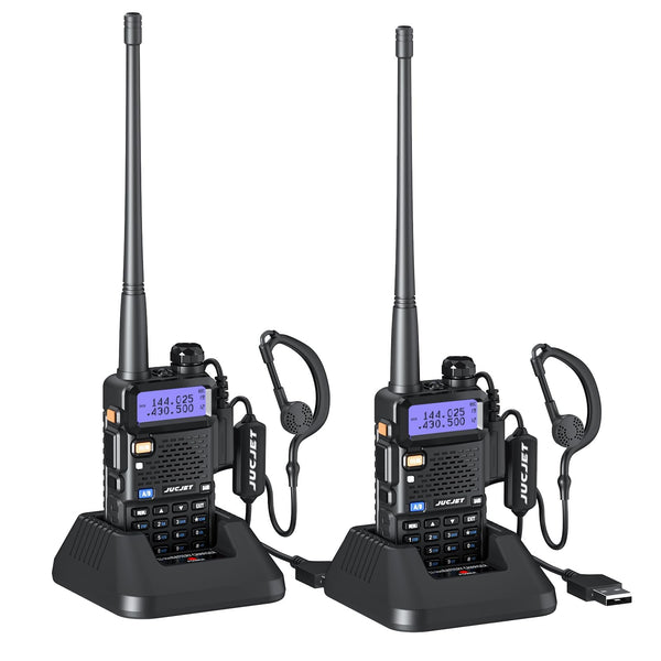 JUCJET 5R Walkie Talkies Rechargeable for Adults, Long-Range Two-Way Radio for Adults with 128 Memory Channels, VOX, USB Charging Station, Headphones (Black, 2 Pack)