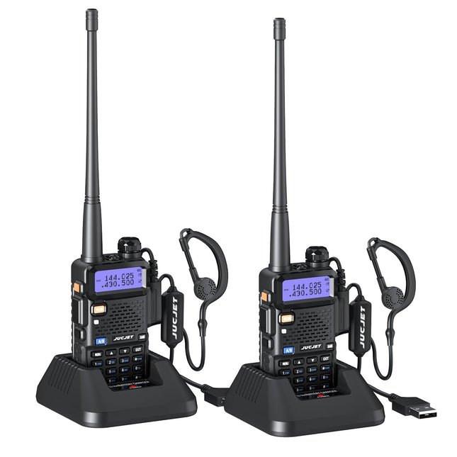JUCJET 5R Walkie Talkies Rechargeable for Adults, Long-Range Two-Way Radio for Adults with 128 Memory Channels, VOX, USB Charging Station, Headphones (Black, 2 Pack)