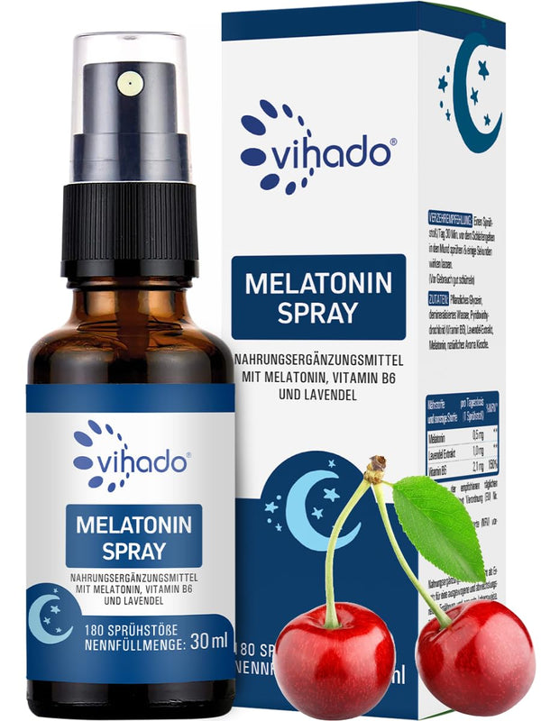 Vihado Melatonin Spray - Premium: Up to 5 times higher dosage - 180-day supply - Melatonin spray with high dosage lavender, alcohol-free - vegan, 30 ml