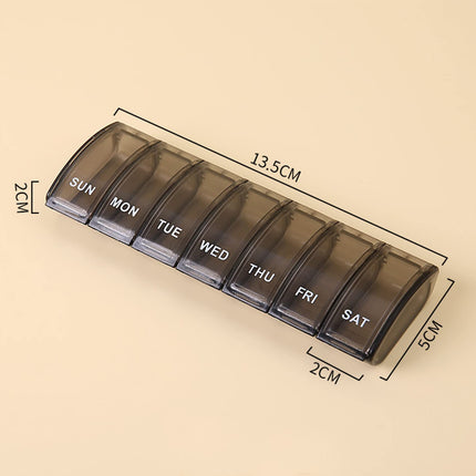 Jaimela 7-Day Pill Box, Easy-Open Pill Organizer, for Vitamins, Supplements, and Medications (Black)