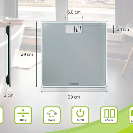 Soehnle Style Sense Compact 300 personal digital scale with extra-large platform, scale with easy-to-read LCD display, personal scale in extra-flat design, body scale made of safety glass