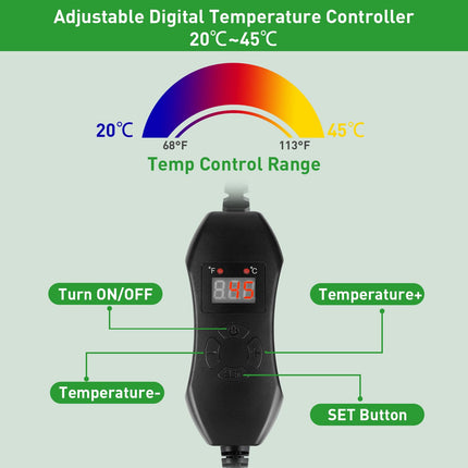 Verdenu Heat Mat Plant Heating Mat, 25 * 52 cm Heating Mat with Digital Thermostat Controller Combo Set, Propagation Heating Mat for Plant Germination, Indoor Greenhouse Propagator, Greenhouse