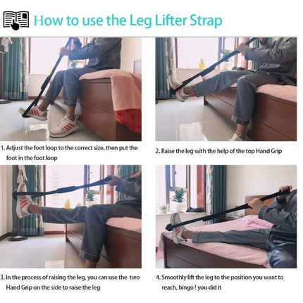 Adjustable leg lifter with padded handle multi-loop leg lifter belt, for safe movement when leaving bed, sofa, car wheelchair, hip and knee surgery aid for men and women