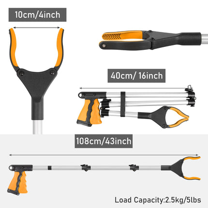 YAUNGEL 108cm Grabber for Seniors, Folding Grabber with Magnetic Grabber Arm, 360° Rotatable Garbage Grabber, Long Garbage Grabber, Reaching Aid for People with Disabilities (Orange)