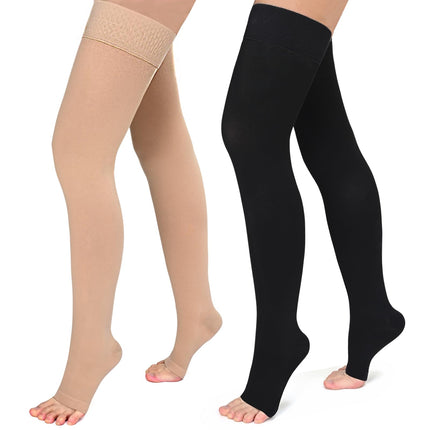 Evolyline 2 Pairs of Compression Stockings for Women &amp; Men, Class II Thigh-Length Support Stockings Compression Socks for Air Travel Graduated Support