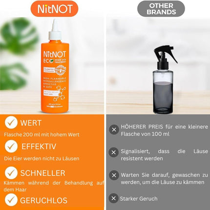 NitNOT Head Lice Treatment - Kills all head lice and eggs - 200ml - Minimum 4 treatments for long hair - Safe - No side effects - Easy to use - No odors