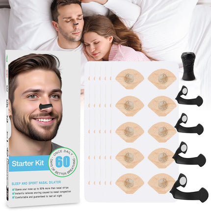 Gobesty 60 Pieces Breathing Nasal Strip, Breathing Magnet, Magnetic Nose Strip, Anti Snoring Nose Strips, Nasal Patches Breathe Better, Nasal Patches Against Snoring for Travel, Hotel