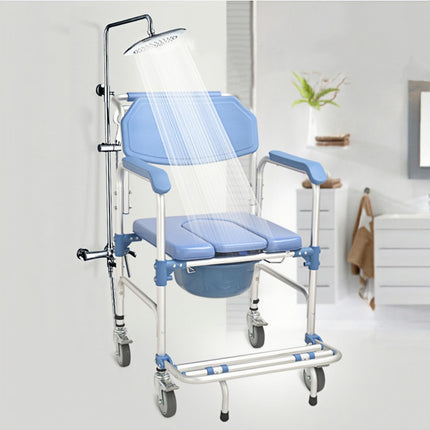 Shower chair with wheels, toilet chair for seniors, wheelchair with shower seat, waterproof chair, commode, load capacity 150 kg for patients, seniors, disabled pregnant women