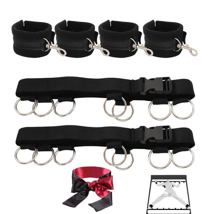 BDSM Sex Bondage Sets, Bed Restraints Handcuffs Blindfold, Hallowa Bondage Set Restraint Rope Extreme Bed Restraints Great for Couples Women Toys