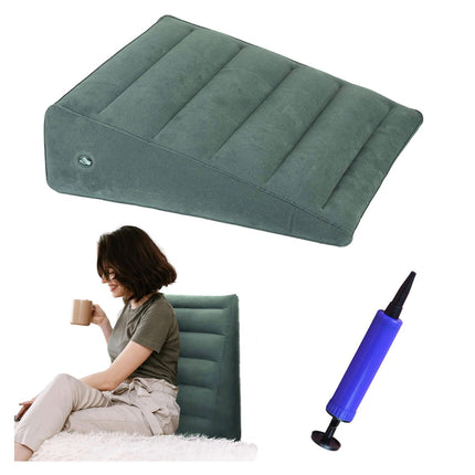 ZHYUAN Inflatable Triangle Pillow, Flocked Inflatable Pillow, Wedge Pillow, Inflatable Pillow, Reflux Pillow against Snoring, Comfortable Sleep, Travel, Pain Relief (Deep Green)