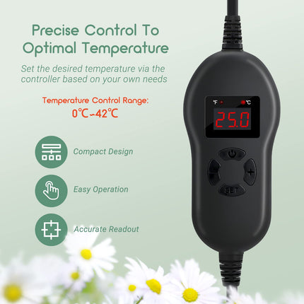 Luxbird heating mat with thermostat, timing function, plant heating mats, indoor greenhouse heating mat, IP67 waterproof heating mat, 52.7 x 25.4 cm, 30 watts