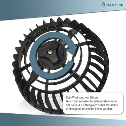 Leaf catcher and gravel catcher with rotating mechanism - Prevents pipe blockages - Individually adjustable from 70-200mm - Drain protection for flat roofs and garages