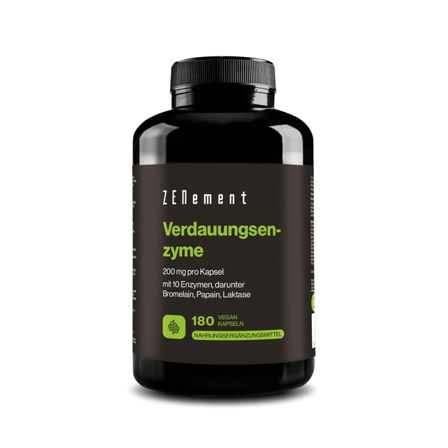 Digestive Enzymes - 10 Enzymes including Bromelain and Papain, High Concentration - 200mg per Capsule - 180 Vegan Capsules - Suitable for All Diets - No Additives, Gluten-Free